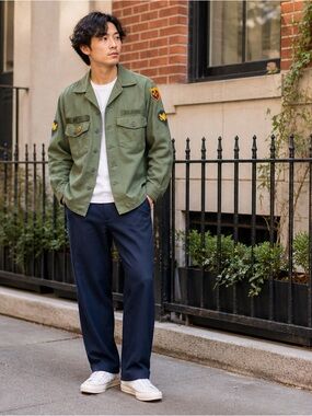 Vintage US Army Military Shirt Jacket Patches Olive Green Utility Jacket size S